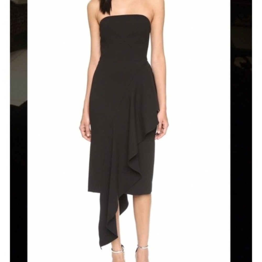 Milly Strapless Cascade‎ Ruffle Dress – Black, Size 2